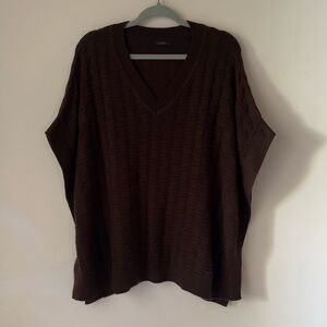 Natori Short Wool Blend V-Neck Oversized Brown Sweater Poncho Style Size XS